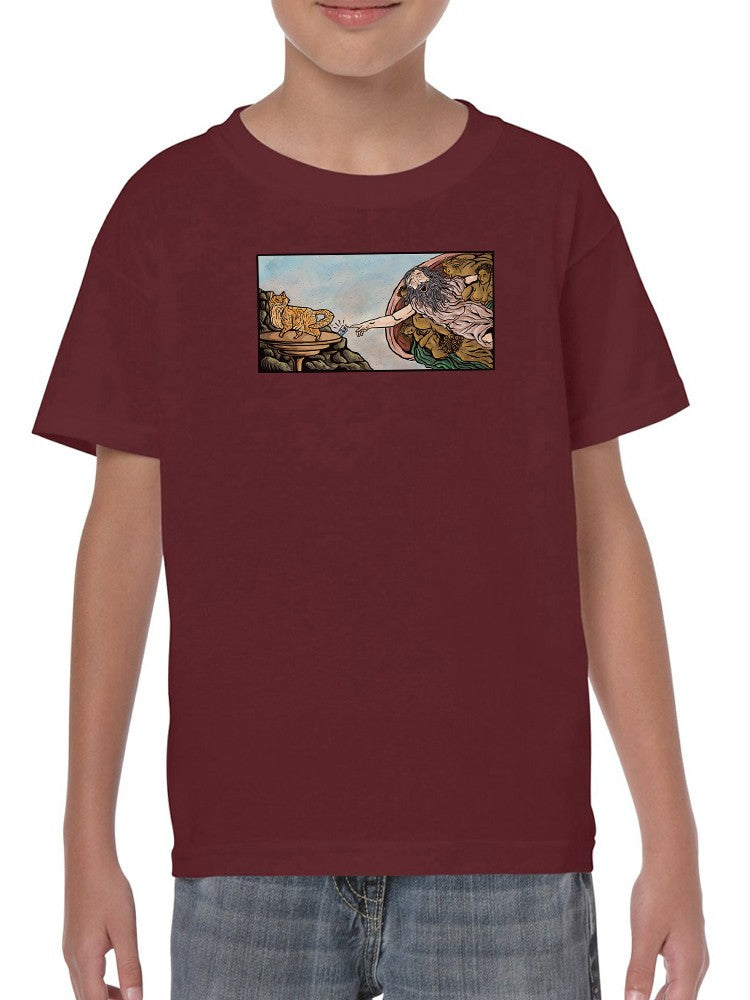 Man Touching A Cat T-shirt -SmartPrintsInk Designs