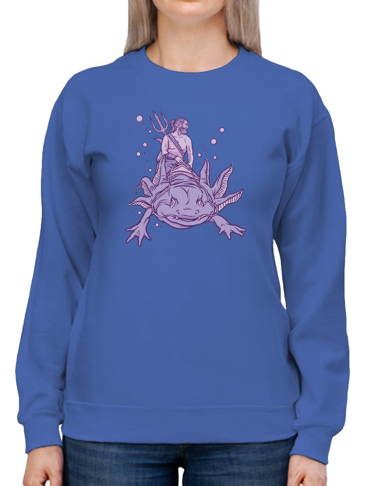 Riding An Axolotl Sweatshirt -SmartPrintsInk Designs