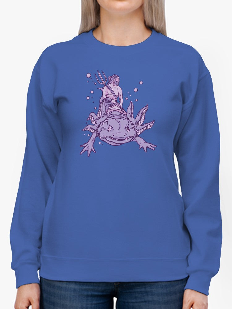 Riding An Axolotl Sweatshirt -SmartPrintsInk Designs