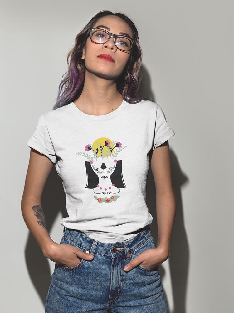 Skull Woman With Flowers T-shirt -SmartPrintsInk Designs