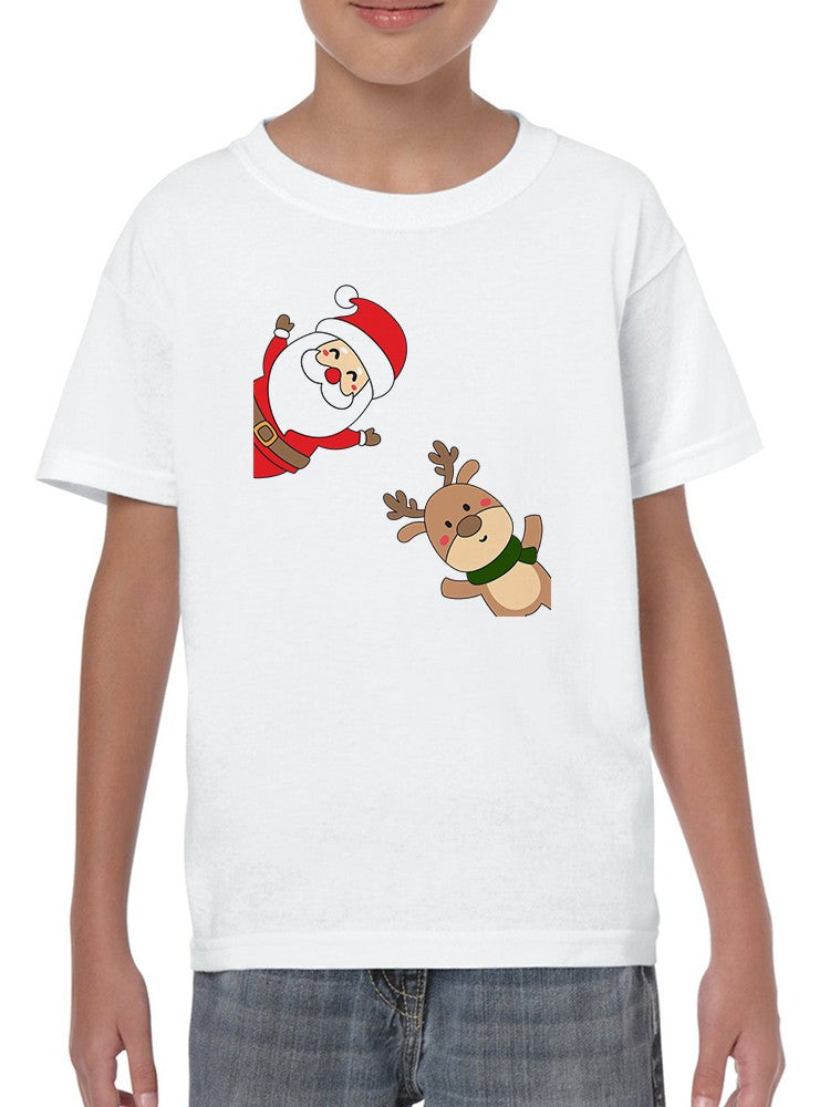 Santa And Reindeer T-shirt -SmartPrintsInk Designs
