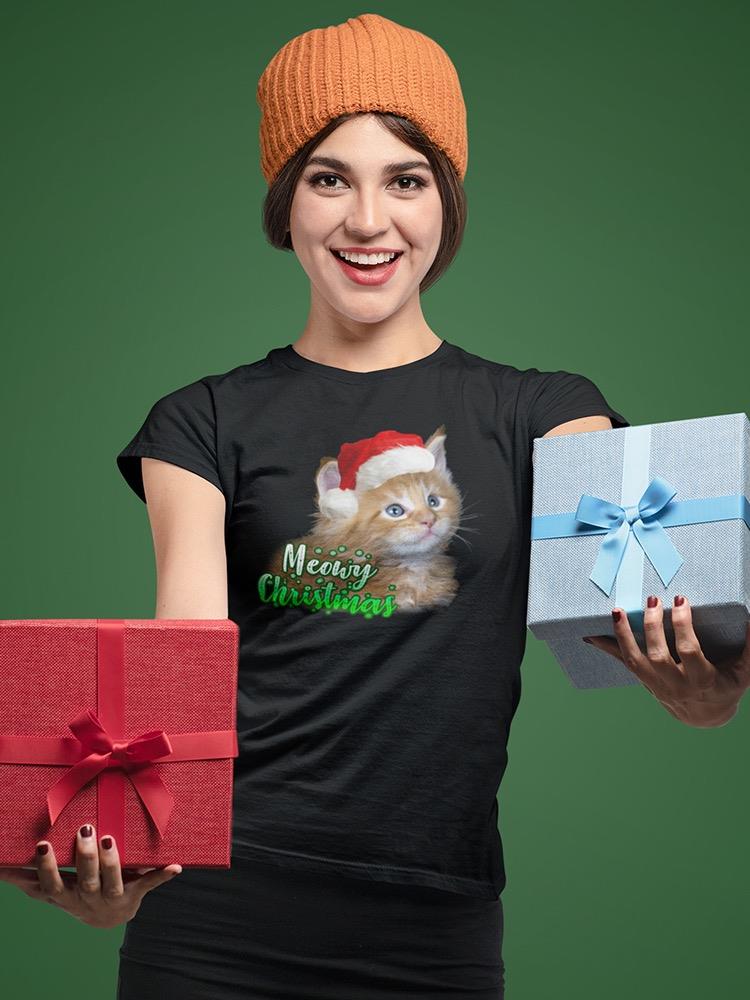 Meowy Christmas Kitten Santa T-shirt -SmartPrintsInk Designs