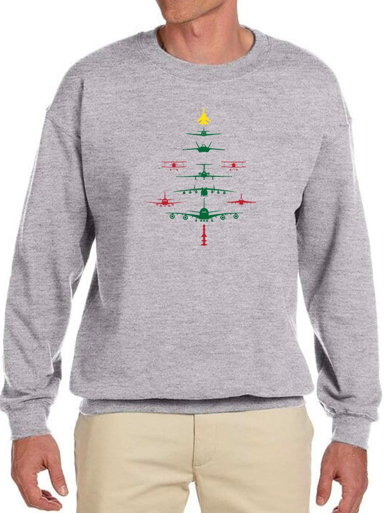 Christmas Tree In Planes Sweatshirt -SmartPrintsInk Designs