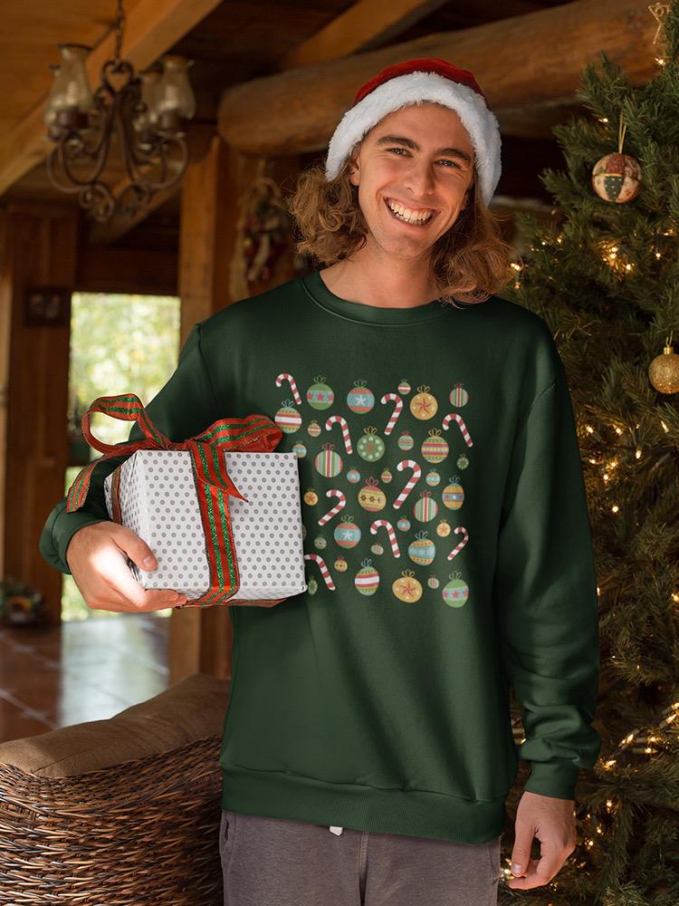 Christmas Bulbs And Candy Canes Sweatshirt -SmartPrintsInk Designs