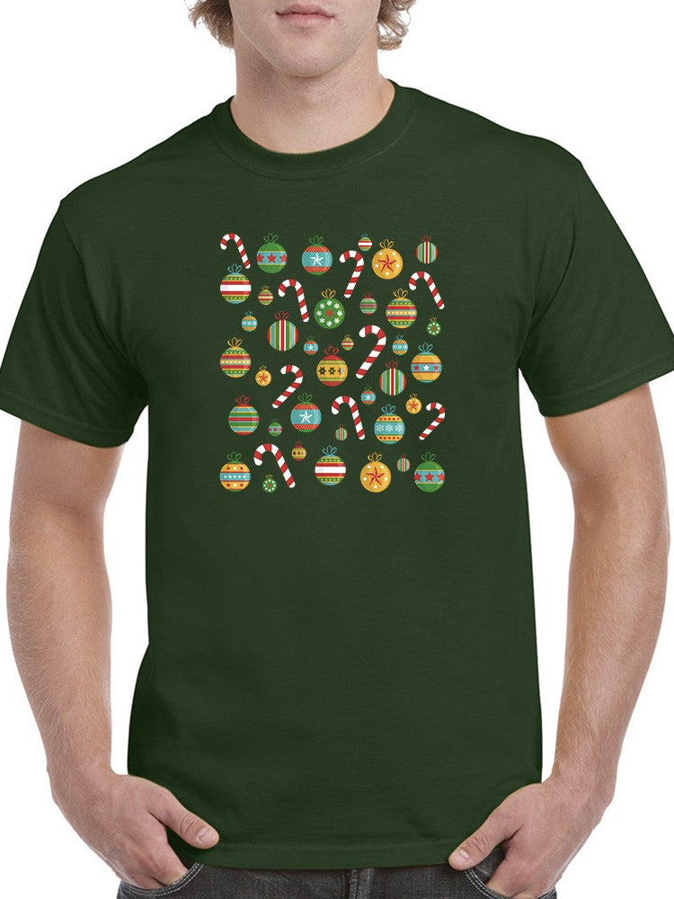 Christmas Bulbs And Candy Canes T-shirt -SmartPrintsInk Designs