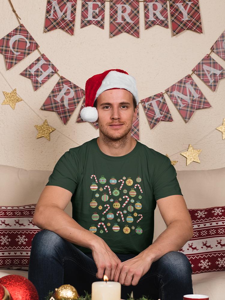 Christmas Bulbs And Candy Canes T-shirt -SmartPrintsInk Designs