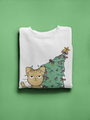 Christmas Tree And Kitten Sweatshirt -SmartPrintsInk Designs