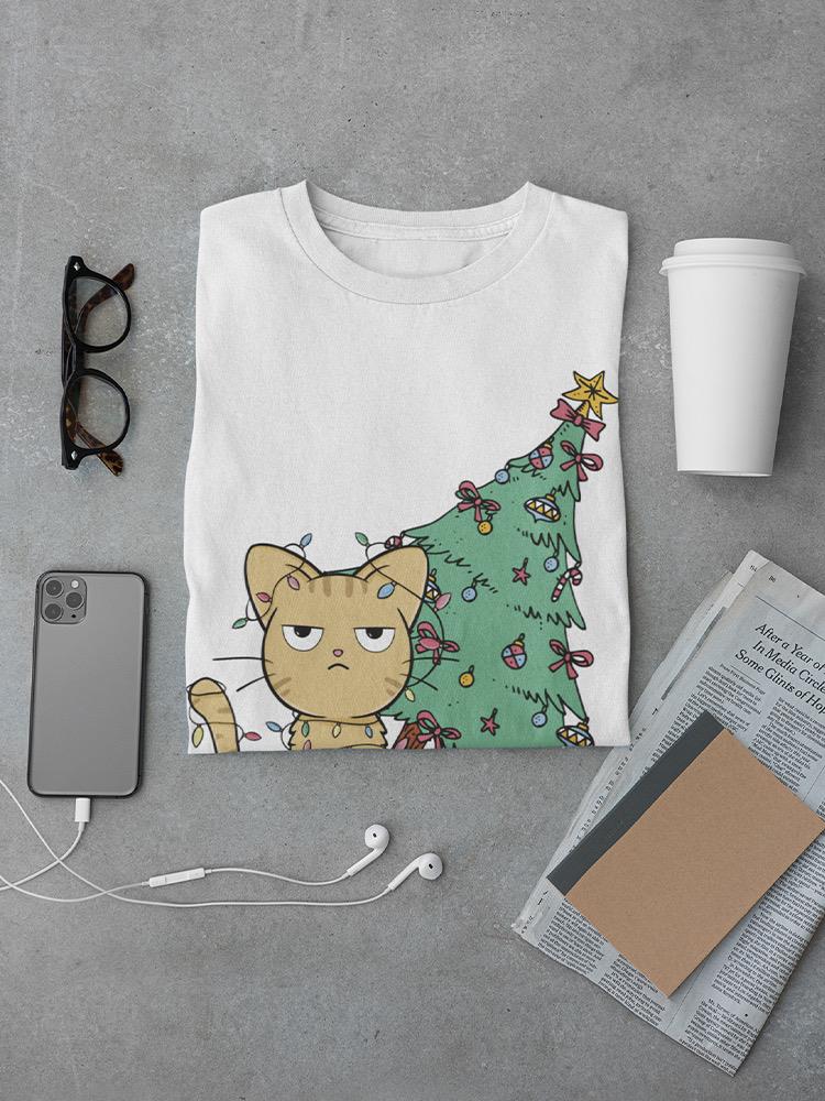 Christmas Tree And Kitten T-shirt -SmartPrintsInk Designs