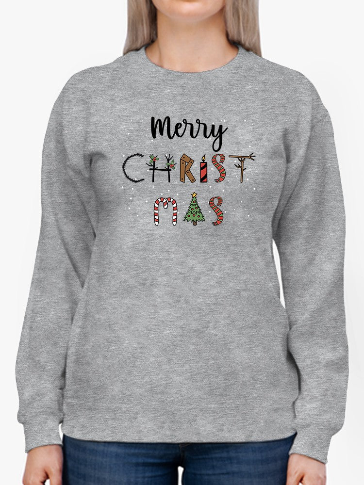 Merry Christmas Text Sweatshirt -SmartPrintsInk Designs