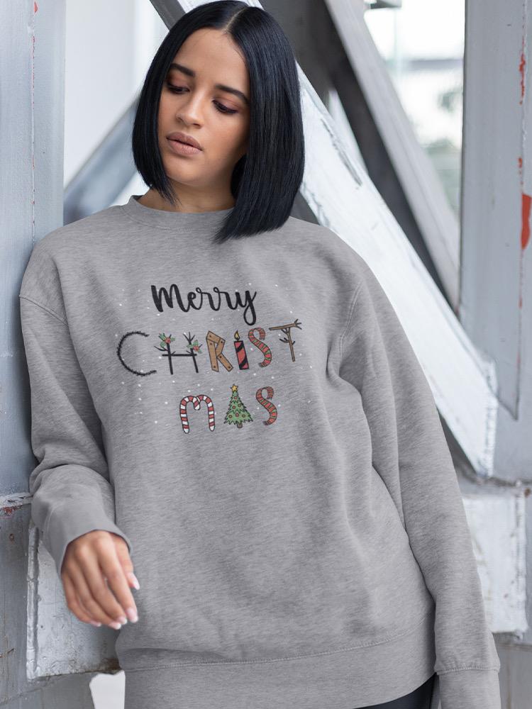 Merry Christmas Text Sweatshirt -SmartPrintsInk Designs
