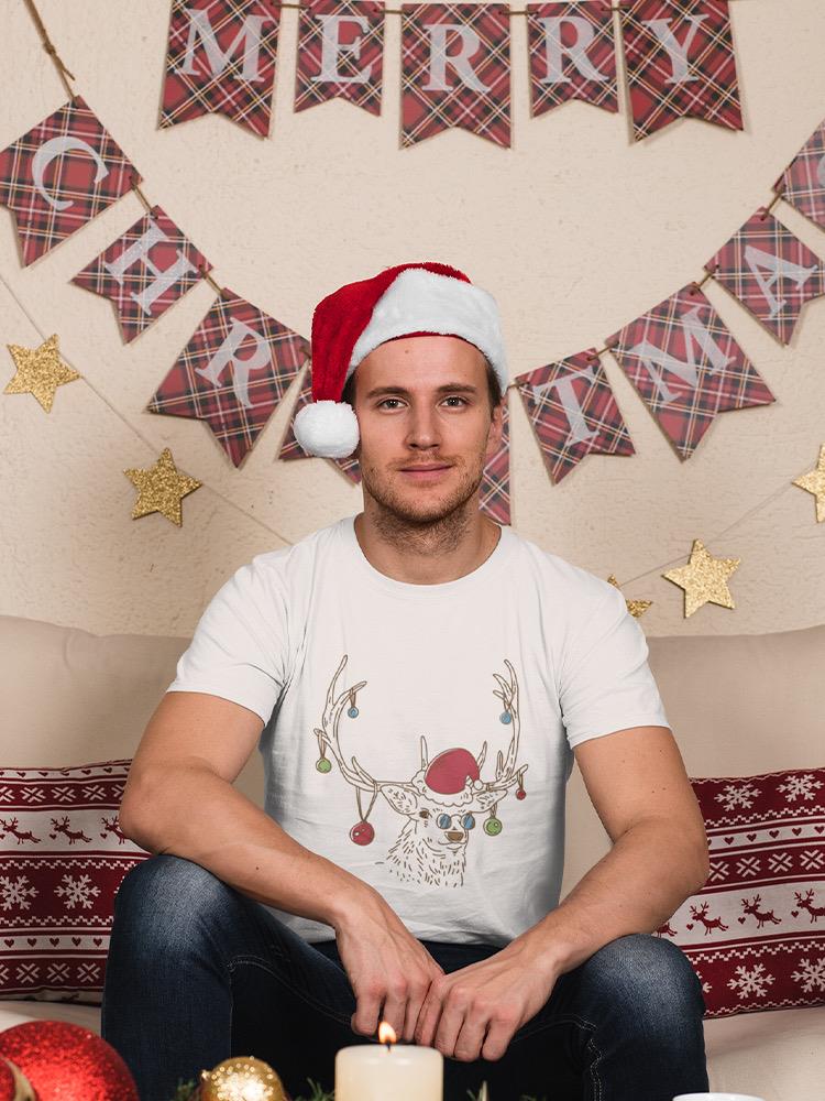 Reindeer With Santa Hat T-shirt -SmartPrintsInk Designs