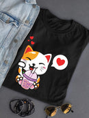 Cute Kitten With Tea T-shirt -SmartPrintsInk Designs