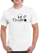 Alien Drinking Coffee T-shirt -SmartPrintsInk Designs