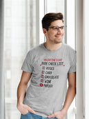 Valentine's Day Dude Check List T-shirt -SmartPrintsInk Designs