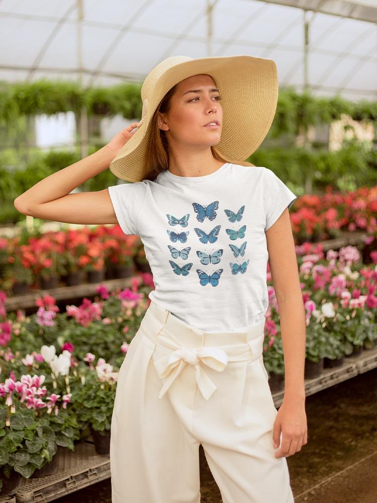 Blue Colored Butterflies Shaped T-shirt -SmartPrintsInk Designs
