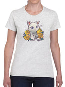 Cute Cat With Flowers. T-shirt -SmartPrintsInk Designs