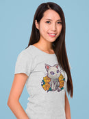 Cute Cat With Flowers. T-shirt -SmartPrintsInk Designs