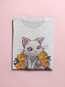 Cute Cat With Flowers. T-shirt -SmartPrintsInk Designs