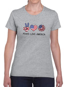 Peace Love And America Shaped T-shirt -SmartPrintsInk Designs