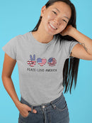 Peace Love And America Shaped T-shirt -SmartPrintsInk Designs