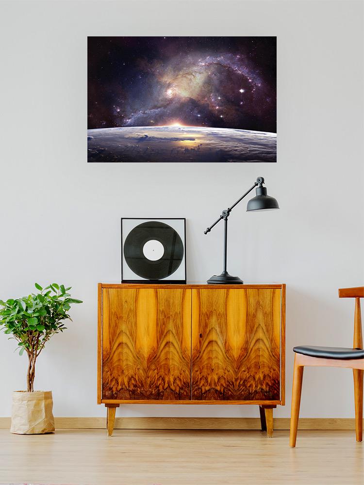 Galaxy Over Planet Wall Art -SmartPrintsInk Designs