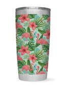Flamingos W Hibiscus Pattern Tumbler -SmartPrintsInk Designs