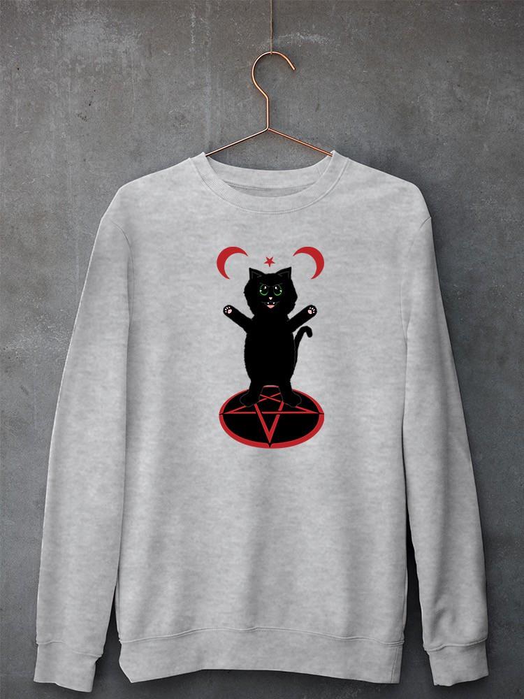 Black Kitten W Magic Circle Sweatshirt -SmartPrintsInk Designs