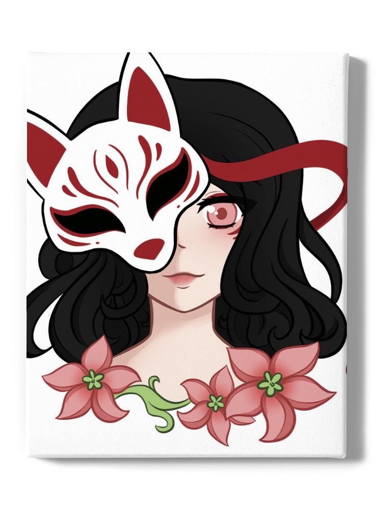 Girl With Fox Spirit Mask Wall Art -SmartPrintsInk Designs