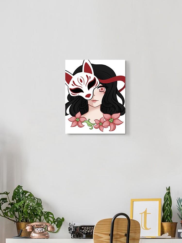 Girl With Fox Spirit Mask Wall Art -SmartPrintsInk Designs