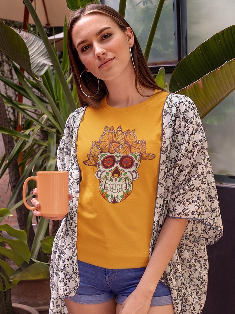 Butterflies On Skull T-shirt -SmartPrintsInk Designs