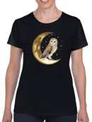 Owl On The Moon T-shirt -SmartPrintsInk Designs
