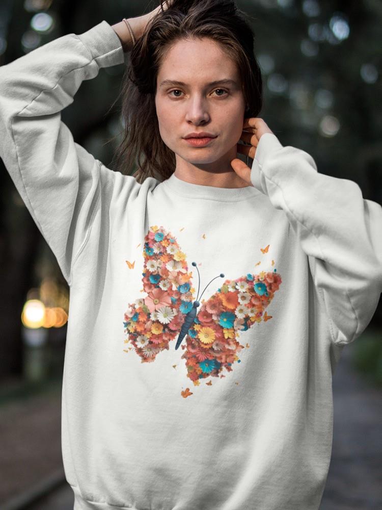 Colorful Flower Butterfly Sweatshirt -SmartPrintsInk Designs