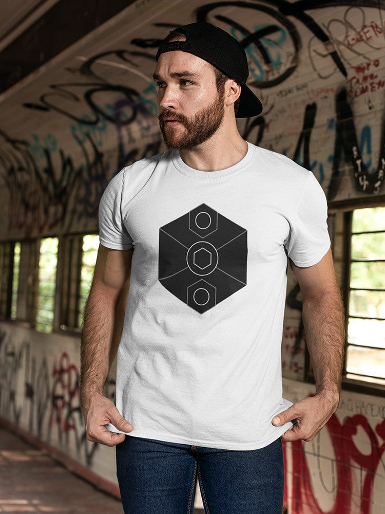 White figures inside of a black hexagon Men's White T-shirt
