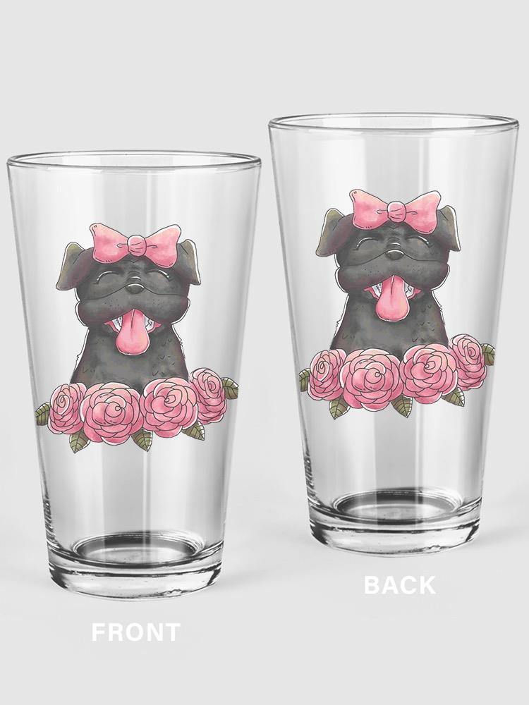 Pug Dog With Flowers Pint Glass -SPIdeals Designs