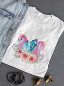 Unicorn With Gems And Flowers T-shirt -SPIdeals Designs