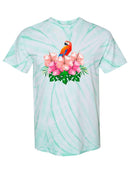 Flowers And A Bird Tie Dye Tee -SPIdeals Designs