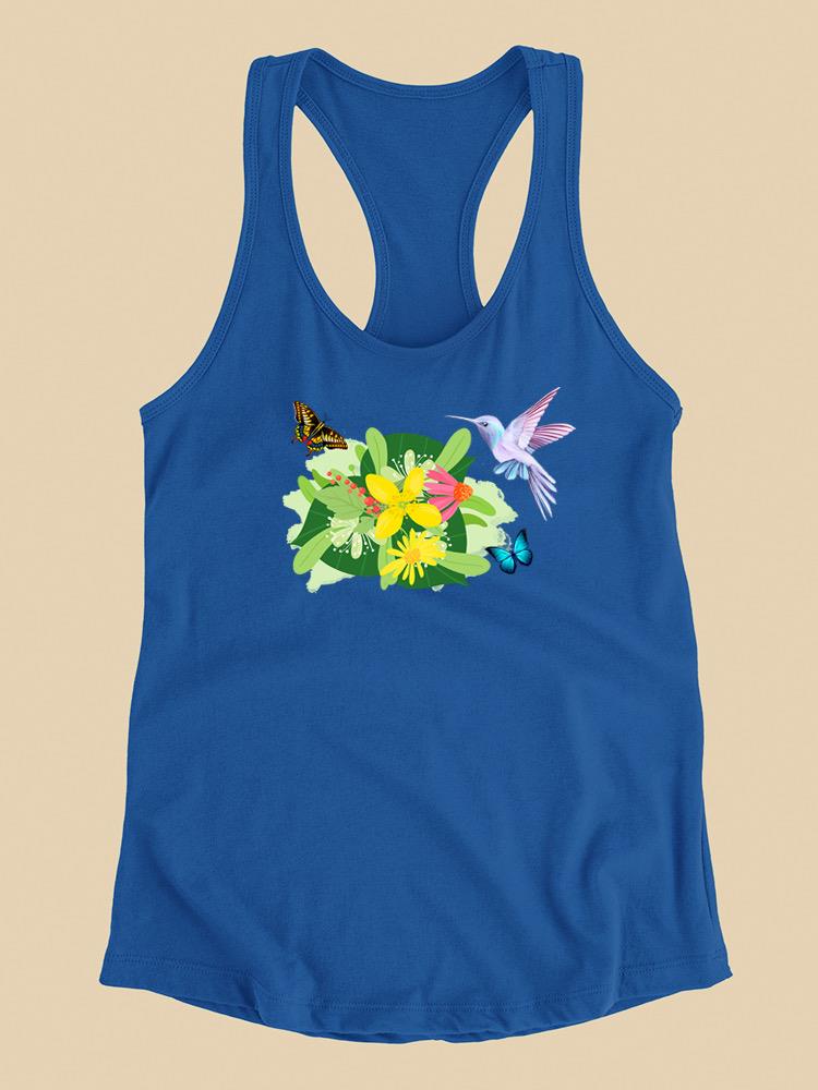 Tropical Flowers And Animals Racerback Tank -SPIdeals Designs