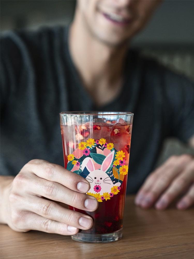 A Cute Bunny And Flowers Pint Glass -SPIdeals Designs