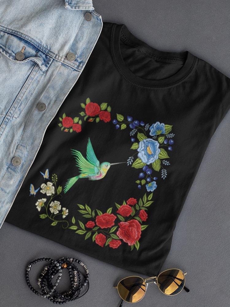 Hummingbird And Flowers. T-shirt -SPIdeals Designs