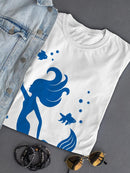 Mermaid And Fish Outlined T-shirt -SPIdeals Designs
