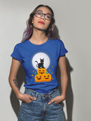 Black Cat On Pumpkins T-shirt -SPIdeals Designs