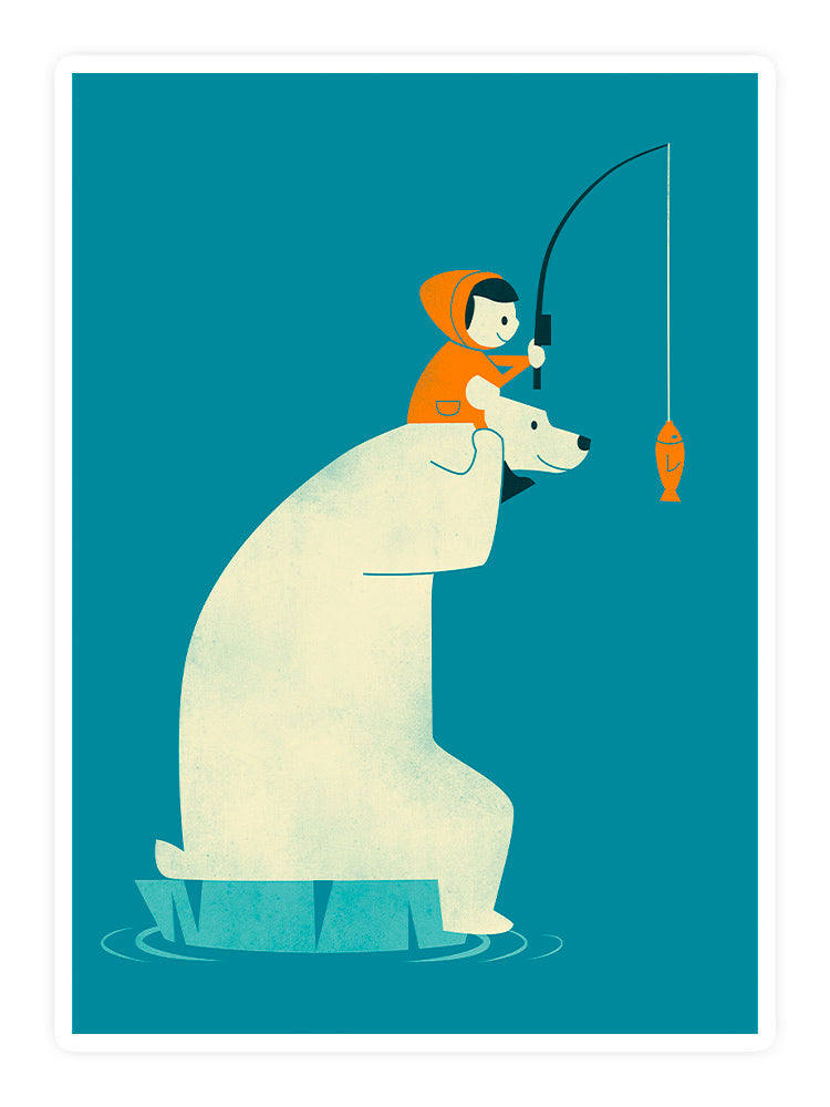 Bear And Man Fishing Sticker -Jay Fleck Designs