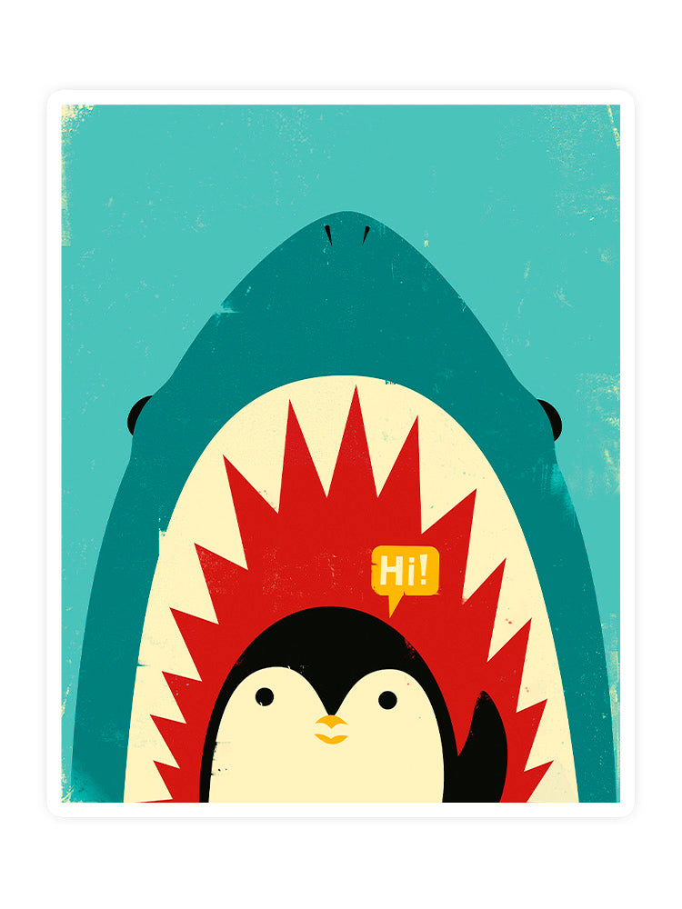 Penguin And Shark Greeting Sticker -Jay Fleck Designs