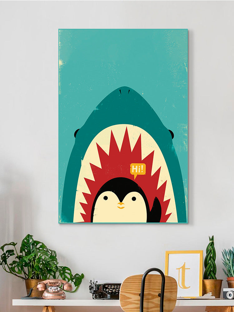 Penguin And Shark Greeting Wall Art -Jay Fleck Designs