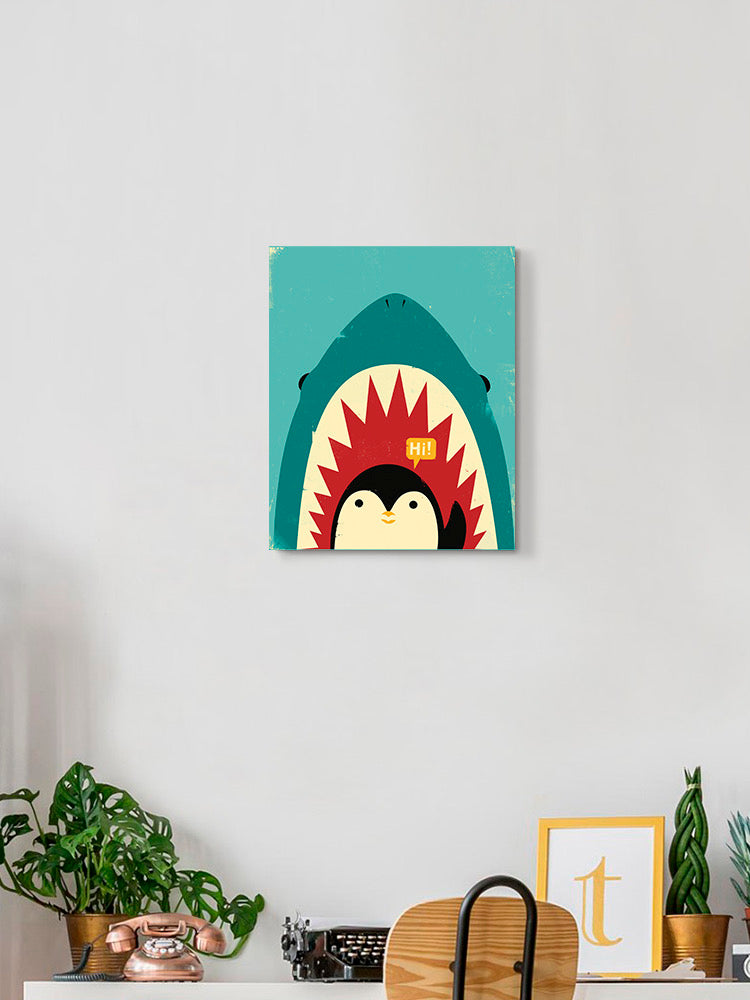 Penguin And Shark Greeting Wall Art -Jay Fleck Designs