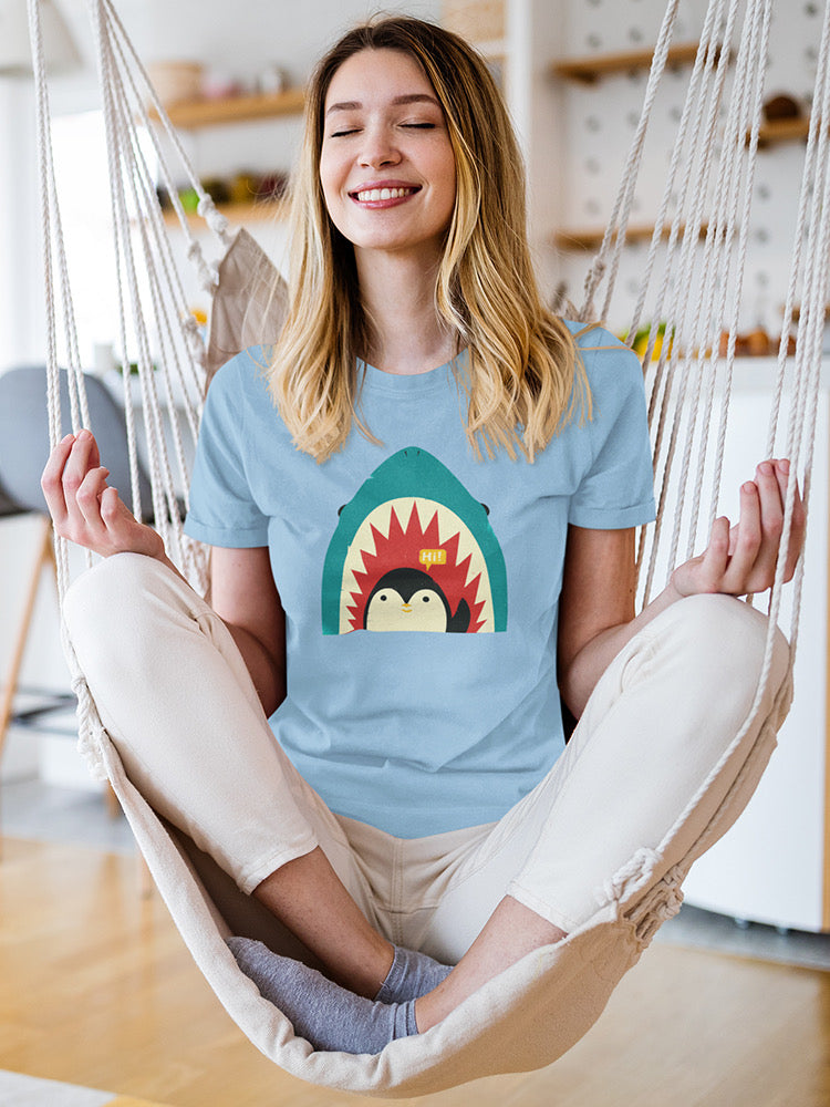 Penguin And Shark Greeting T-shirt -Jay Fleck Designs