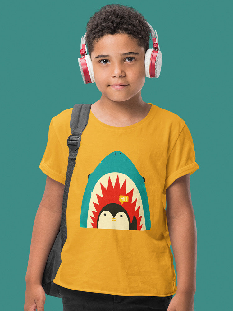 Penguin And Shark Greeting T-shirt -Jay Fleck Designs