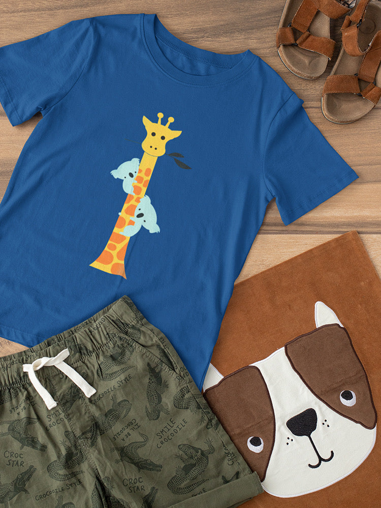 Koalas Climbing A Giraffe T-shirt -Jay Fleck Designs