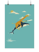 Giraffe Riding A Shark Wall Art -Jay Fleck Designs