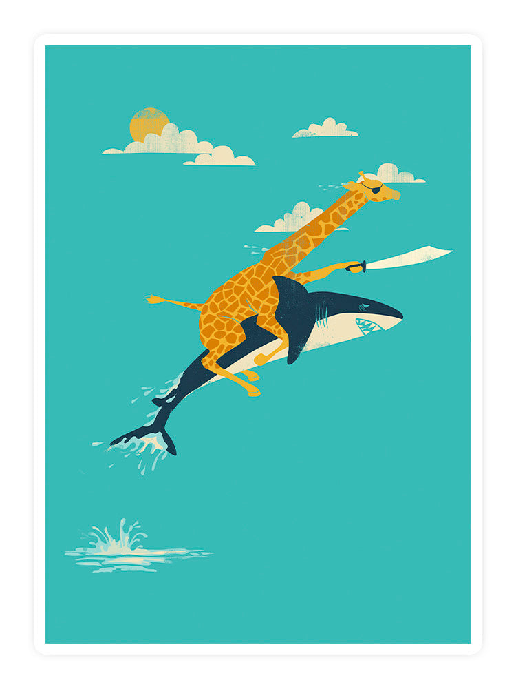 Giraffe Riding A Shark Sticker -Jay Fleck Designs